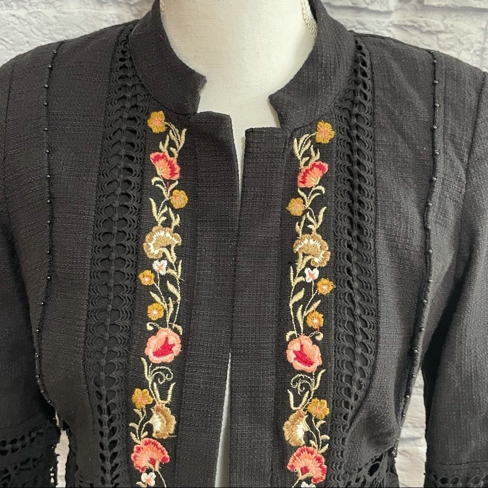 Chico’s Floral Embroidered and Lace Open Front Jacket Size 0P (Petite) Boho - Picture 7 of 10
